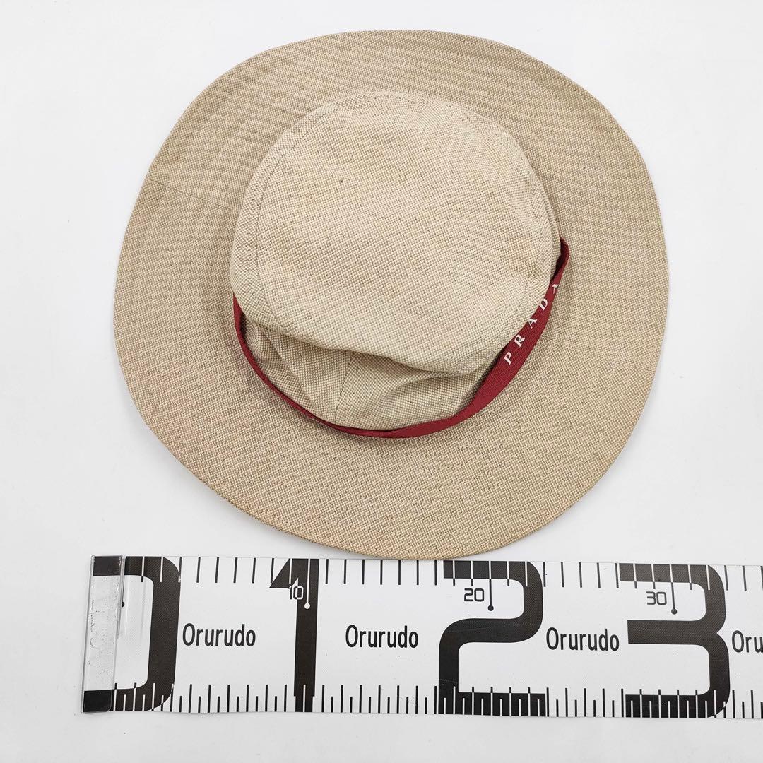 【人気】PRADA プラダ ハット 帽子 ロゴリボン リネン混 Sサイズ