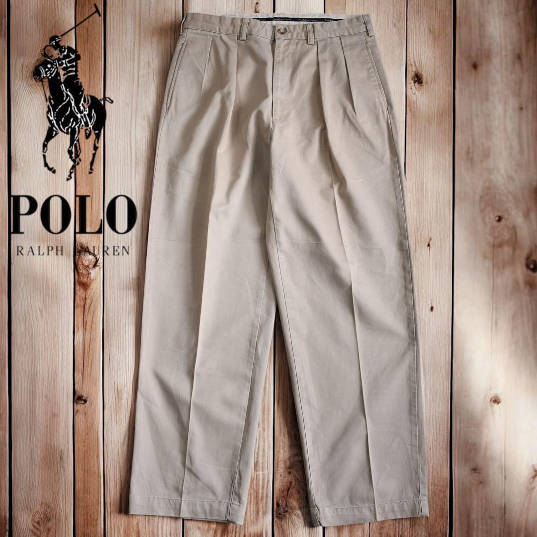 01M574◯ 90s RALPH LAUREN ツータック ワイド スラックス