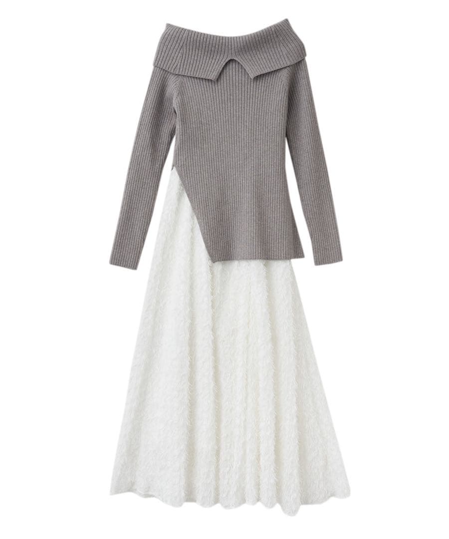 COCO DEAL オフショルスリットニット×キャミワンピース