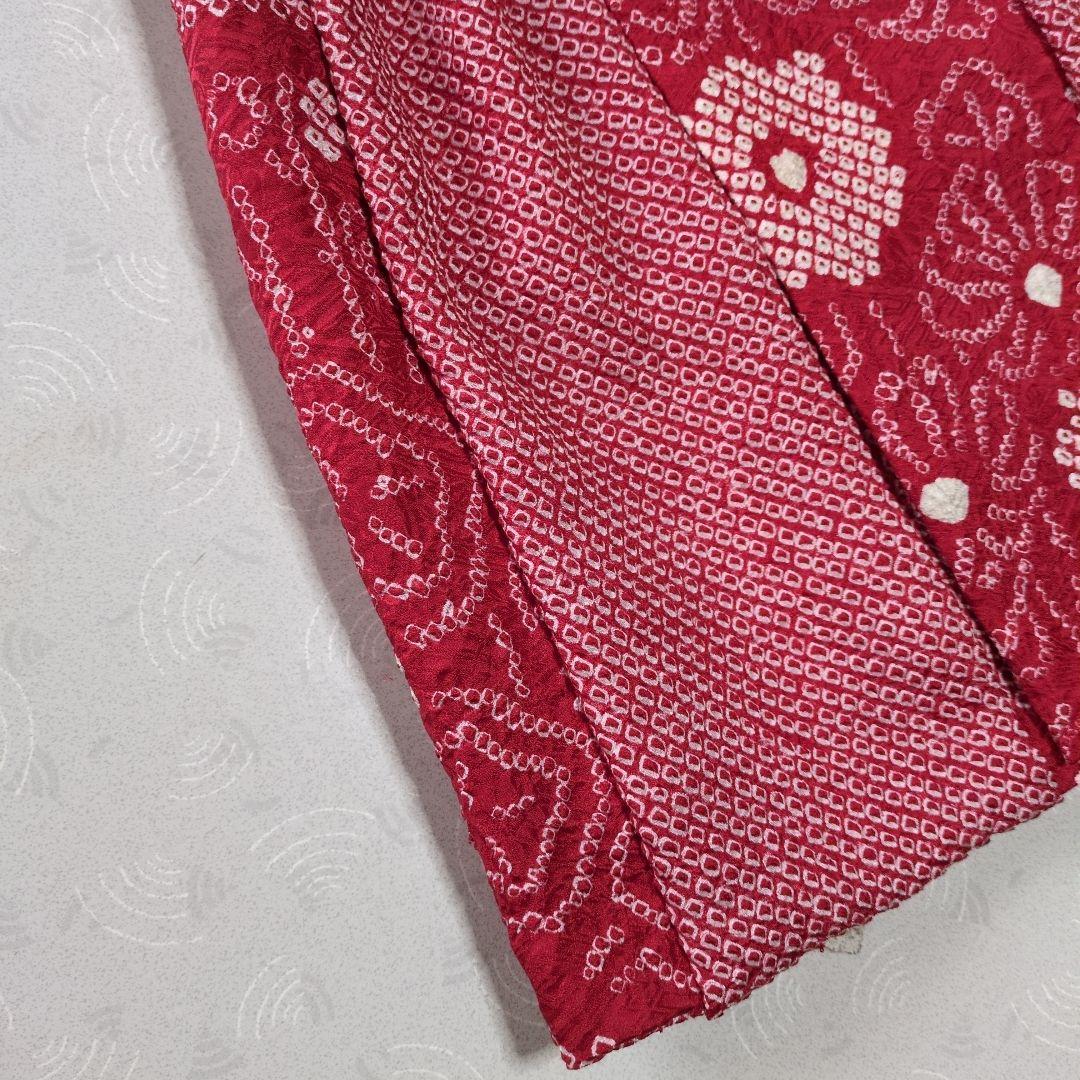 七五三３歳正絹総絞り手縫いの被布（中綿無し）赤色花柄