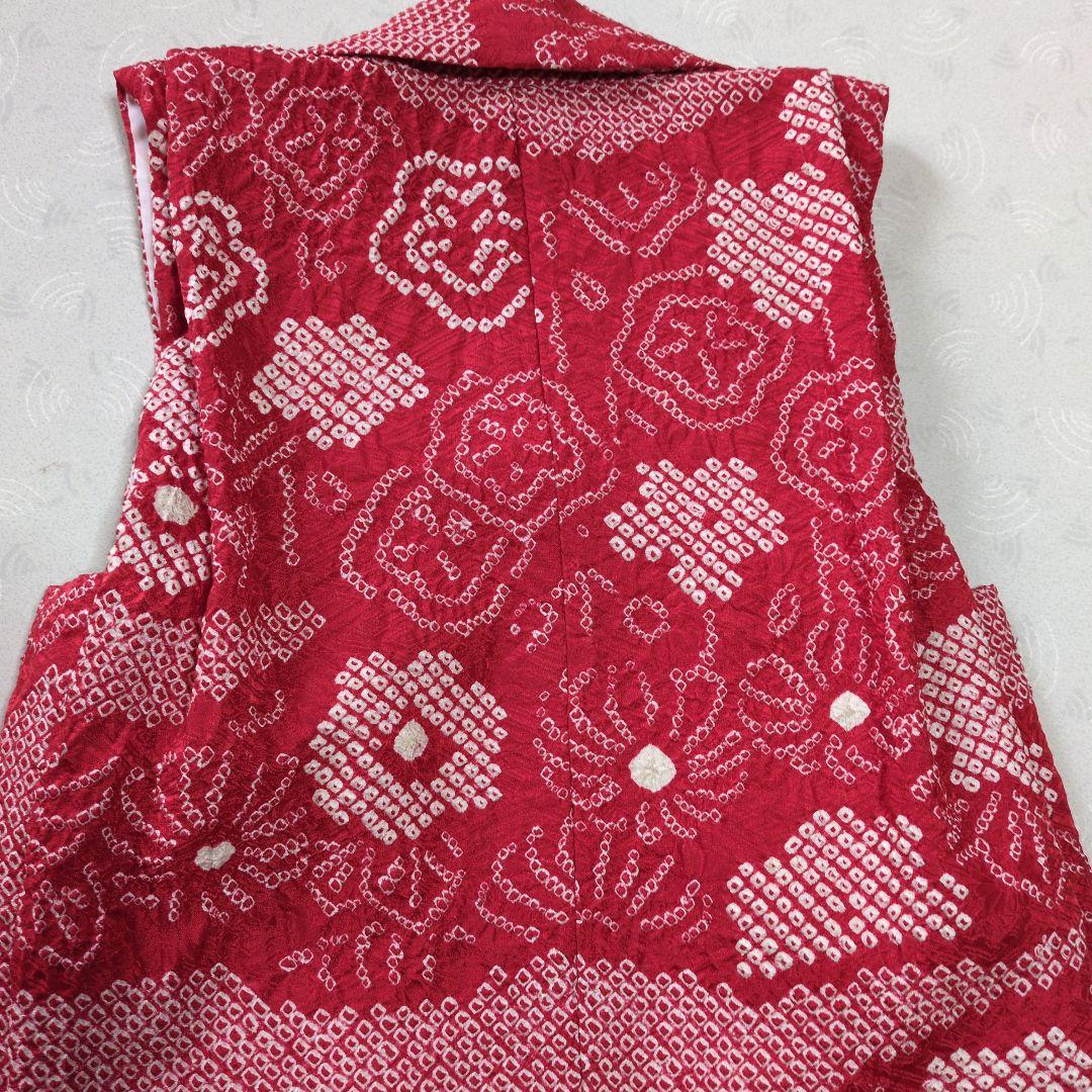 七五三３歳正絹総絞り手縫いの被布（中綿無し）赤色花柄