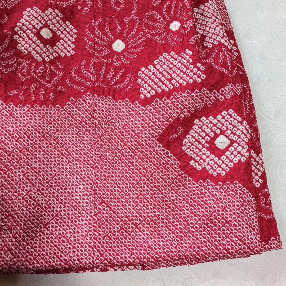 七五三３歳正絹総絞り手縫いの被布（中綿無し）赤色花柄