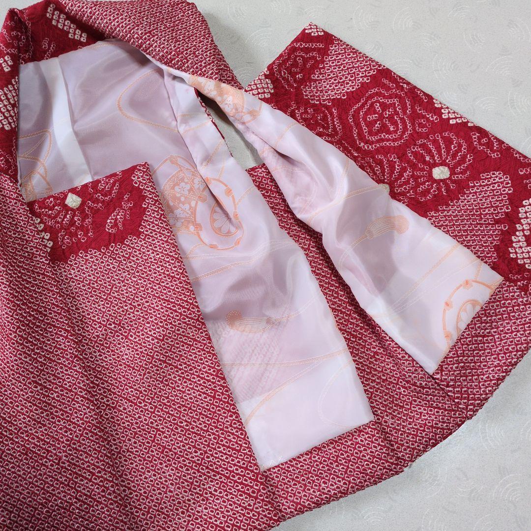 七五三３歳正絹総絞り手縫いの被布（中綿無し）赤色花柄