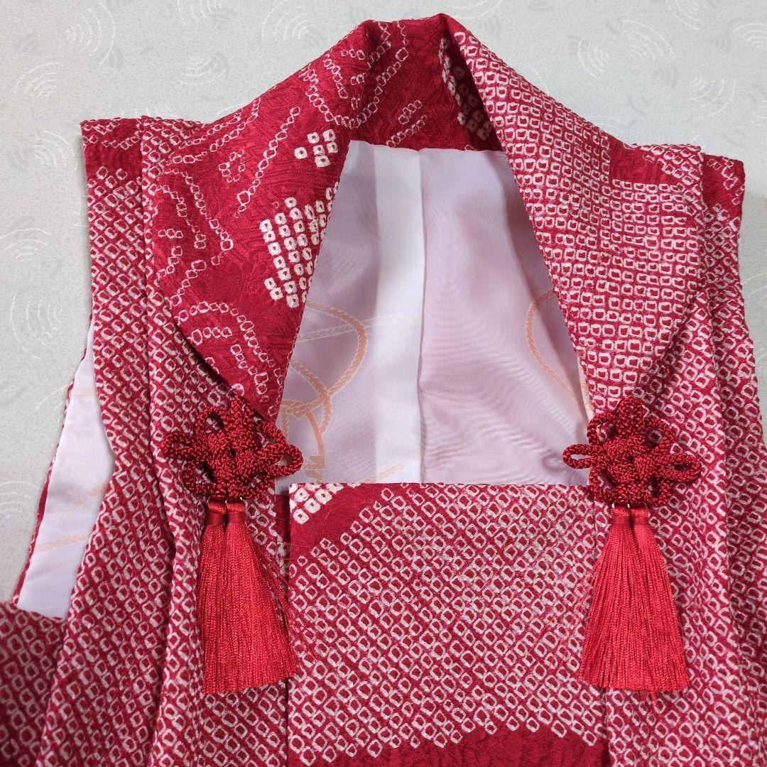 七五三３歳正絹総絞り手縫いの被布（中綿無し）赤色花柄