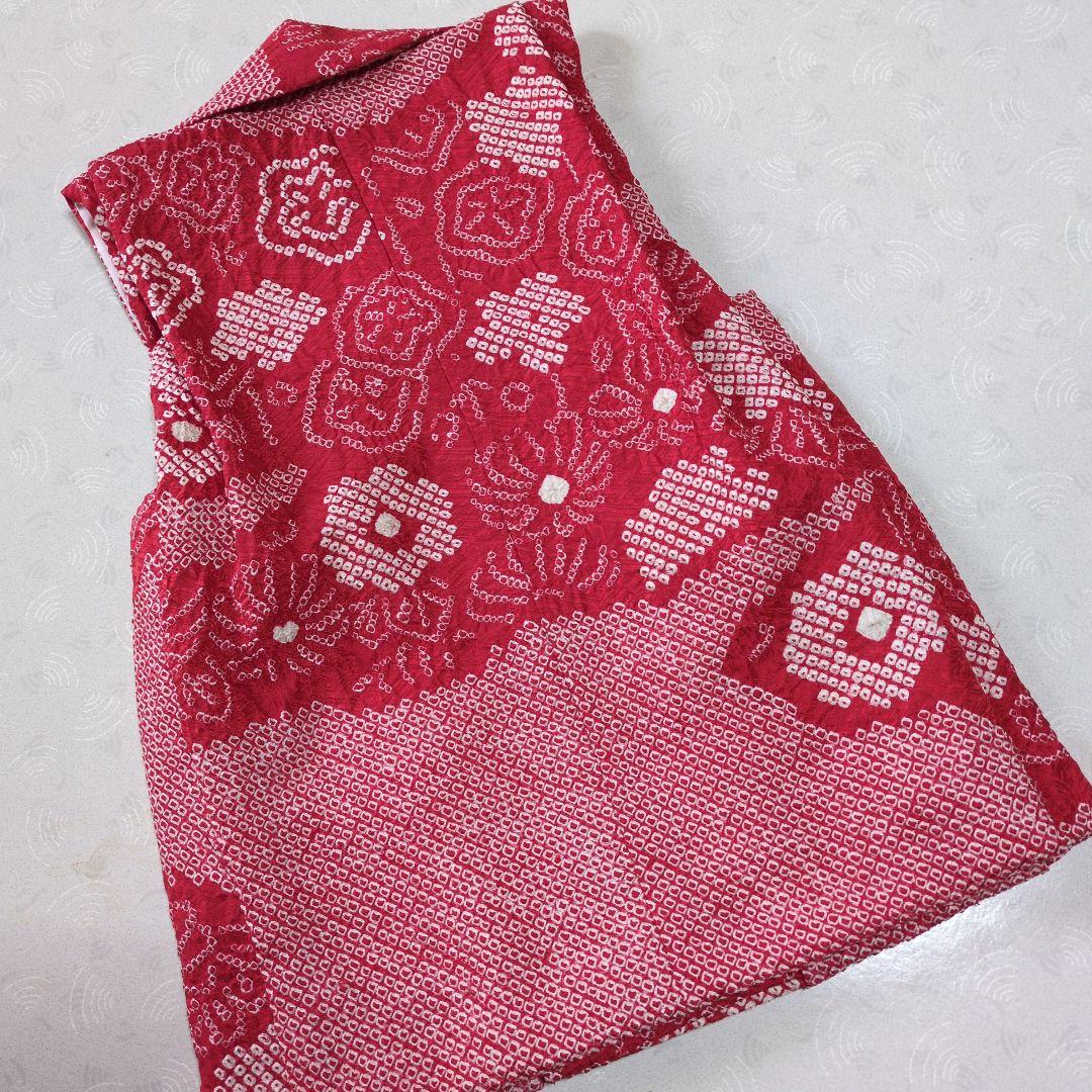 七五三３歳正絹総絞り手縫いの被布（中綿無し）赤色花柄