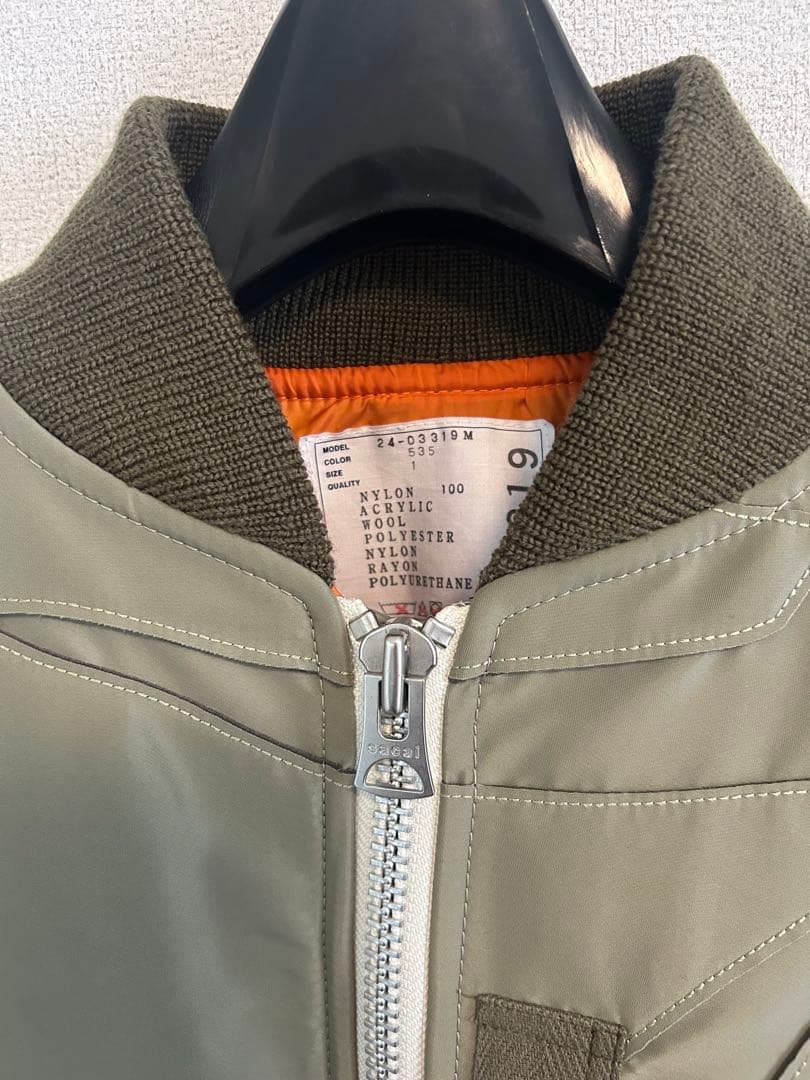 sacai MA-1 パッチワーク ナイロンジャケット サイズ1 カーキ サカイ