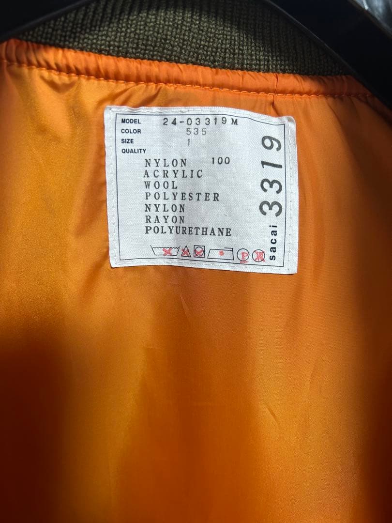 sacai MA-1 パッチワーク ナイロンジャケット サイズ1 カーキ サカイ
