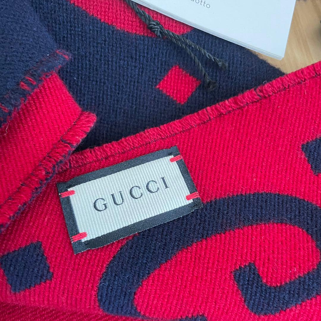 美品　付属品完備　GUCCI グッチ　GGジャガード マフラー ネイビー/レッド