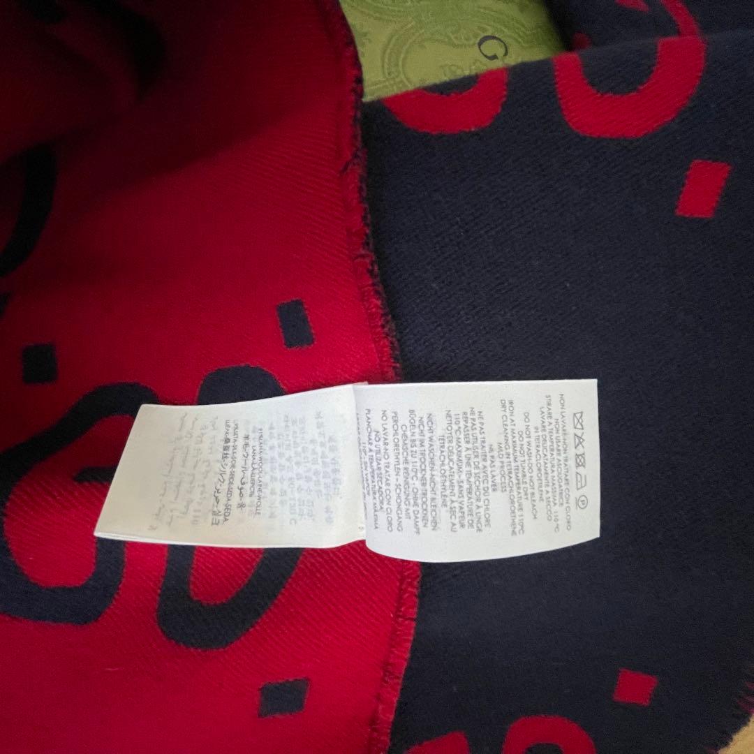 美品　付属品完備　GUCCI グッチ　GGジャガード マフラー ネイビー/レッド