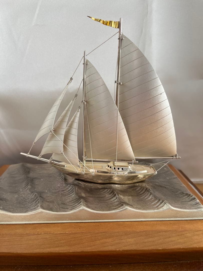 篠*原様 銀属製帆船模型 ガラスケース付き