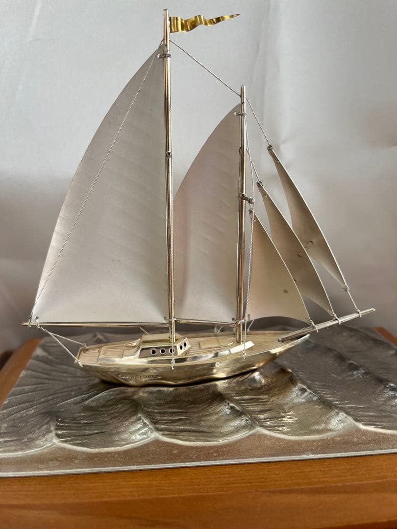 篠*原様 銀属製帆船模型 ガラスケース付き