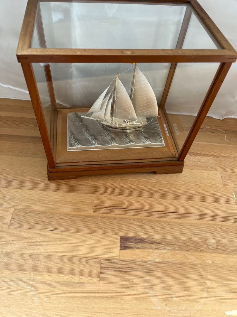 篠*原様 銀属製帆船模型 ガラスケース付き