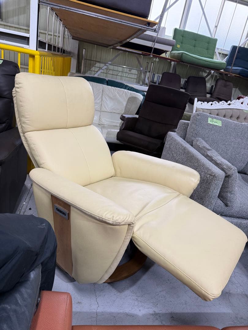 【濱田】電動リクライニングチェア クリーム色 s1057