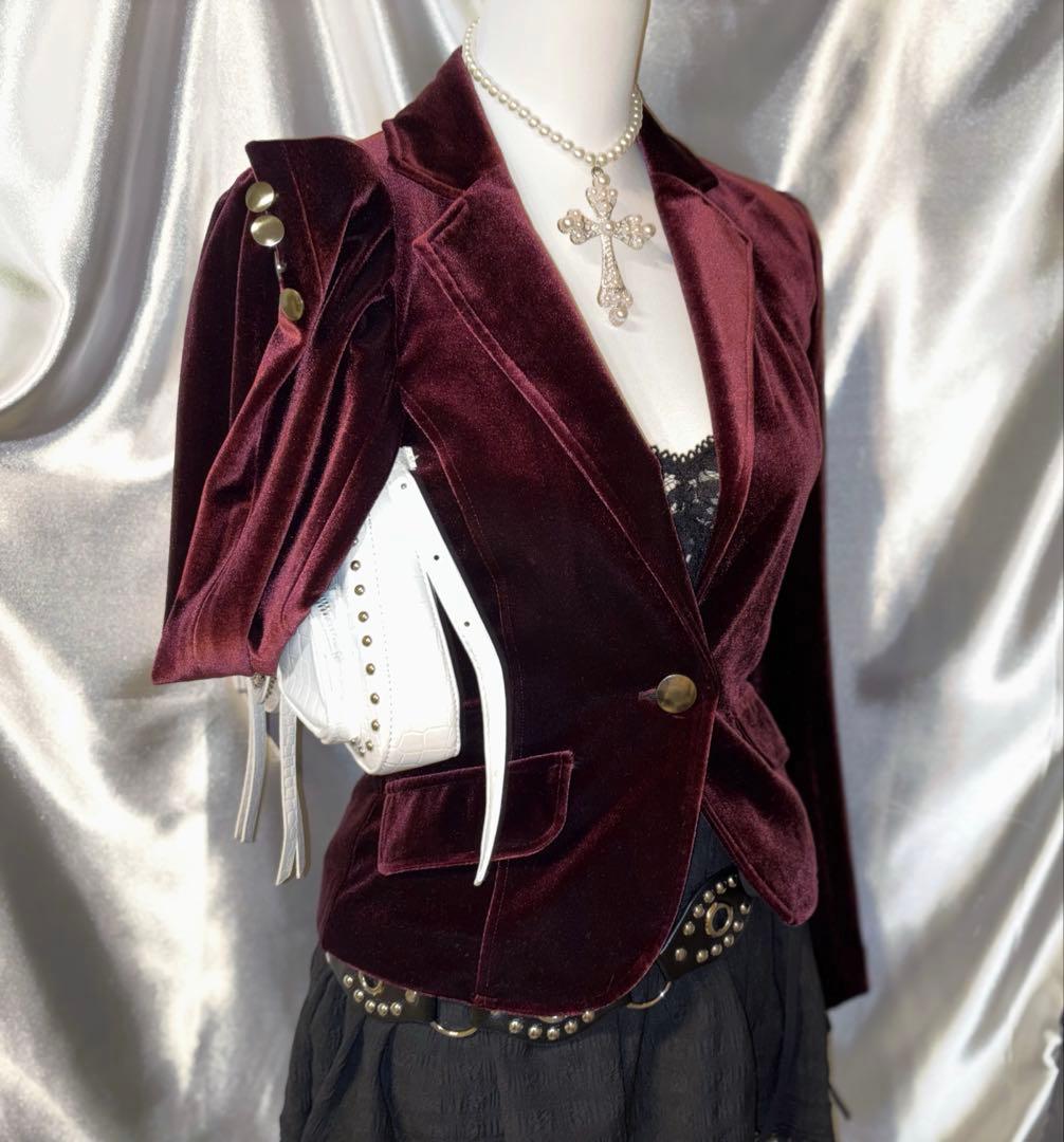 ダークコア gothic y2k ゴスロリ ベロアジャケット ワイン グランジ
