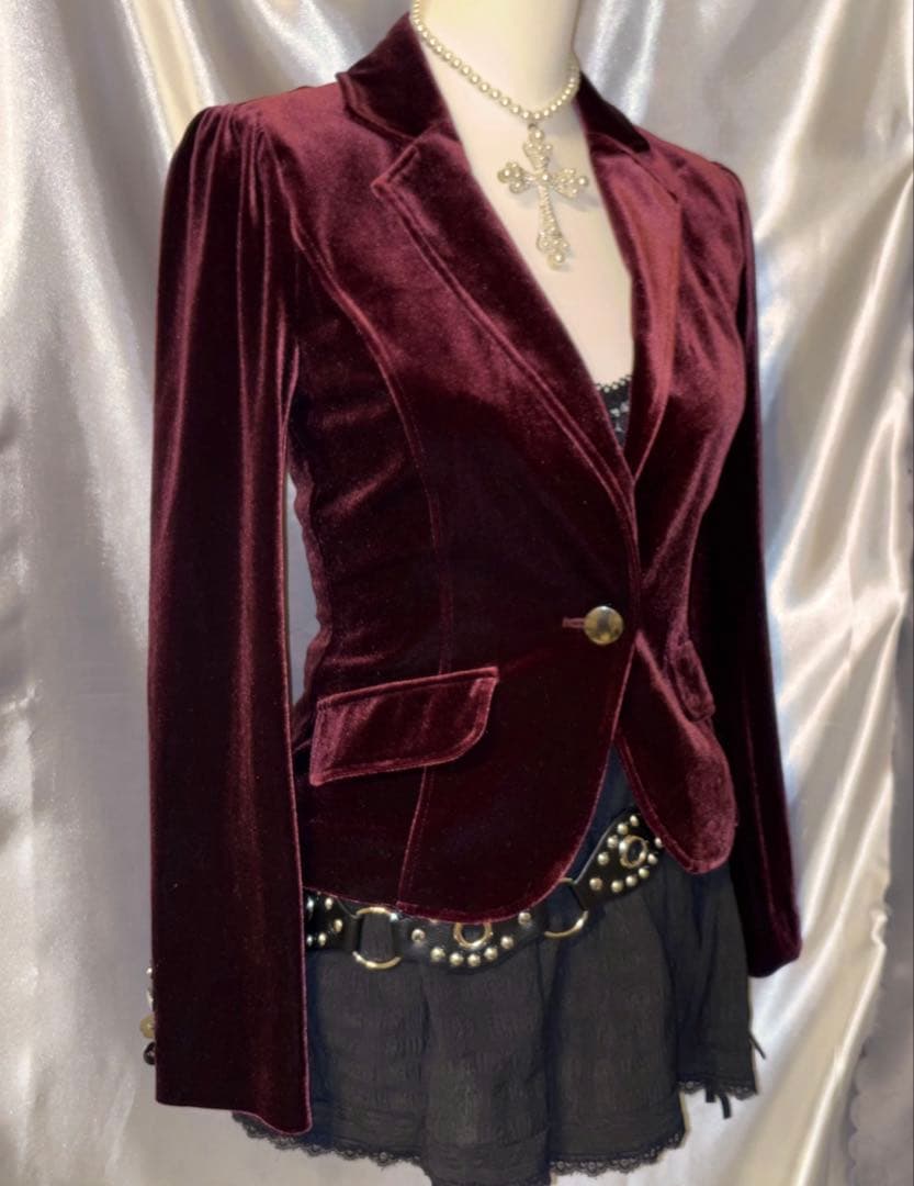 ダークコア gothic y2k ゴスロリ ベロアジャケット ワイン グランジ