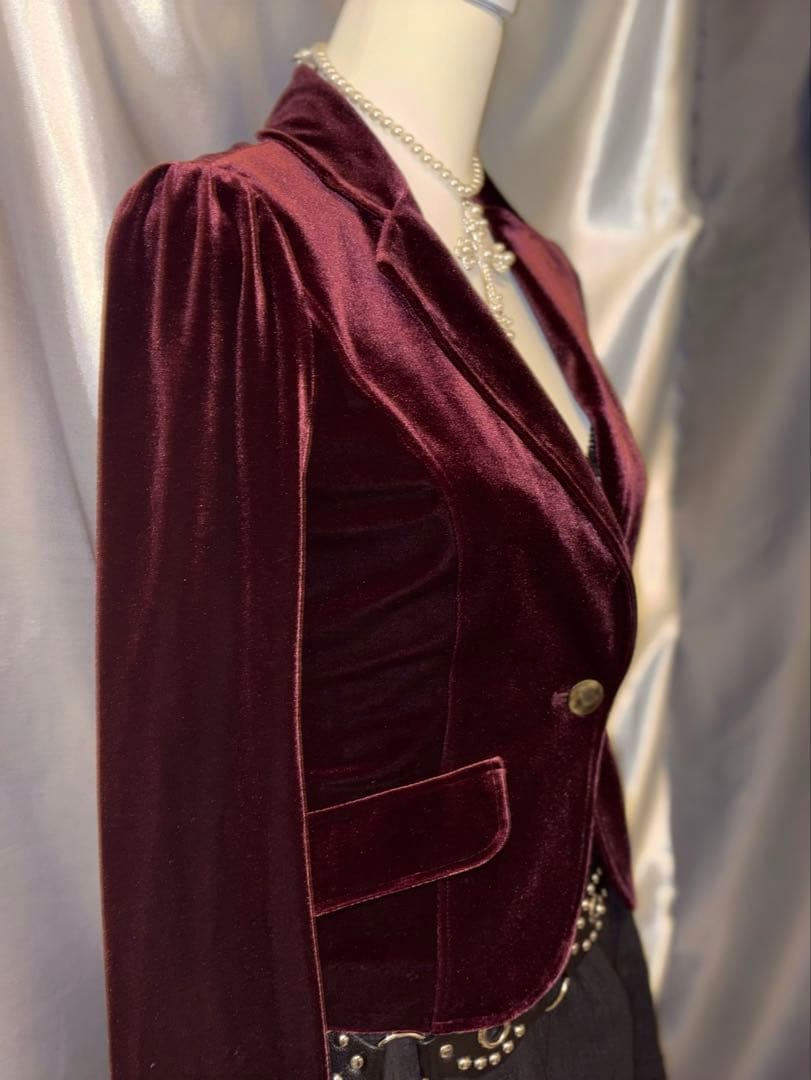 ダークコア gothic y2k ゴスロリ ベロアジャケット ワイン グランジ