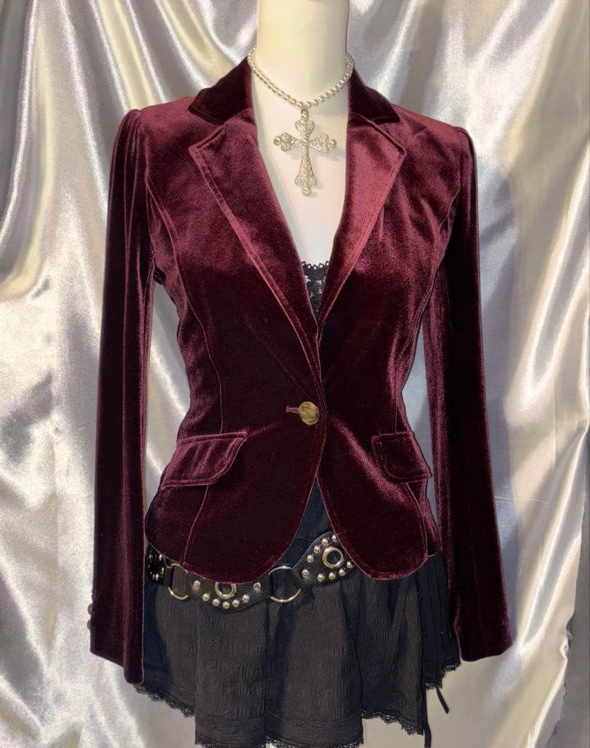 ダークコア gothic y2k ゴスロリ ベロアジャケット ワイン グランジ