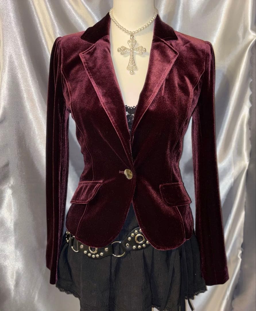 ダークコア gothic y2k ゴスロリ ベロアジャケット ワイン グランジ