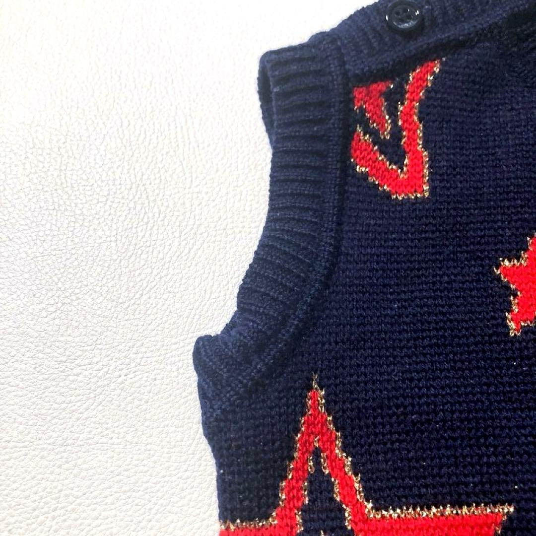 【近年モデル】GUCCI　ニットワンピース スター柄 ロゴ キッズ ネイビー 4