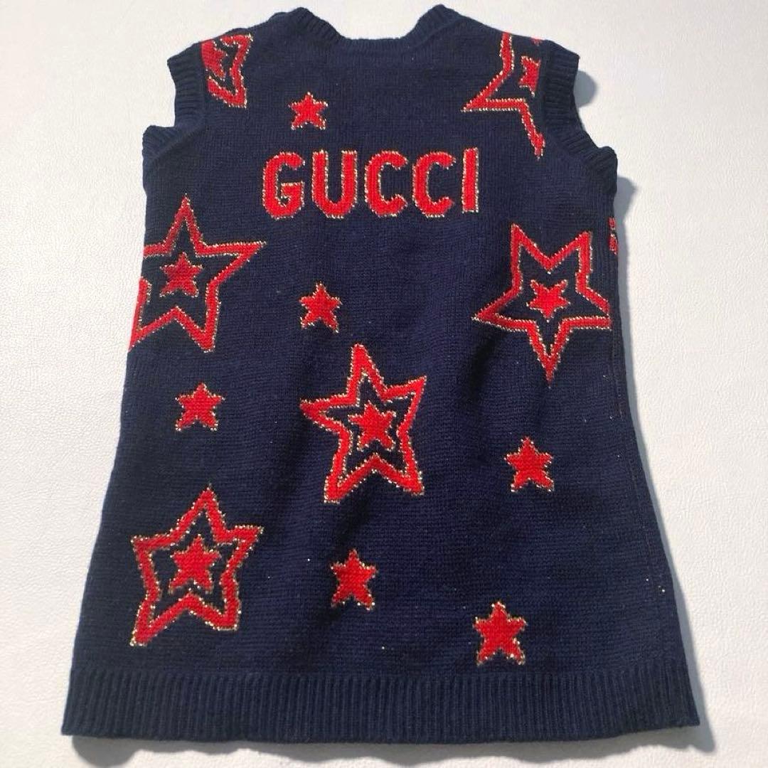 【近年モデル】GUCCI　ニットワンピース スター柄 ロゴ キッズ ネイビー 4