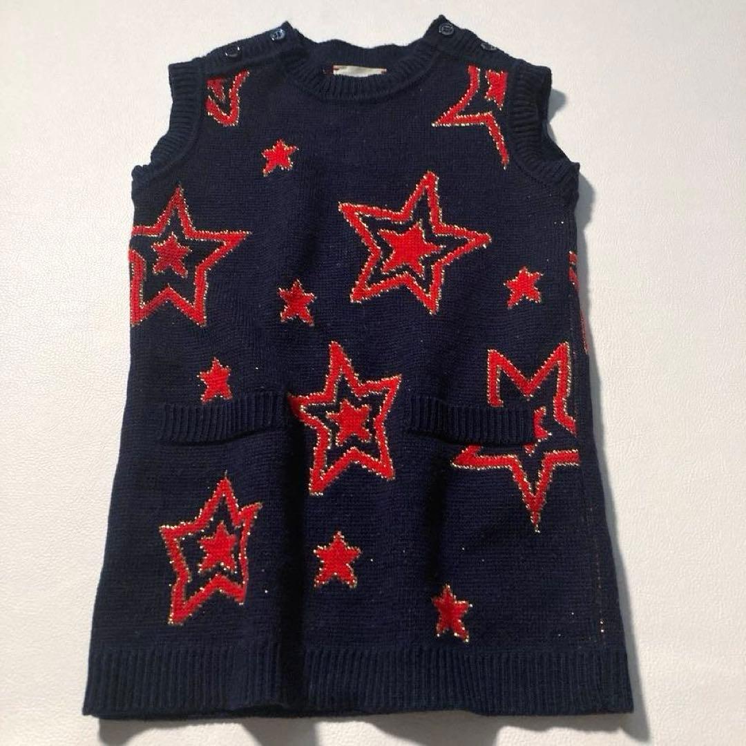 【近年モデル】GUCCI　ニットワンピース スター柄 ロゴ キッズ ネイビー 4