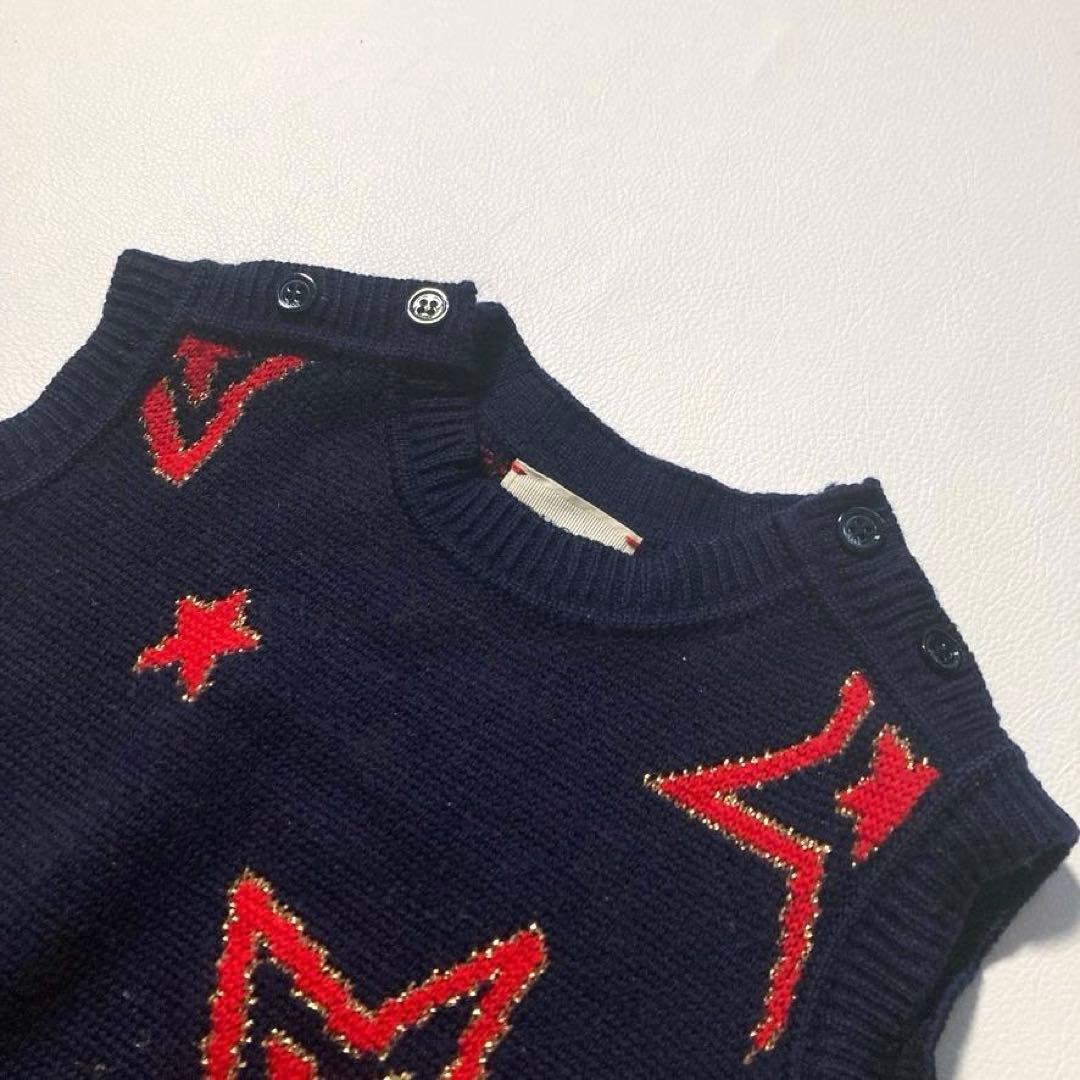 【近年モデル】GUCCI　ニットワンピース スター柄 ロゴ キッズ ネイビー 4