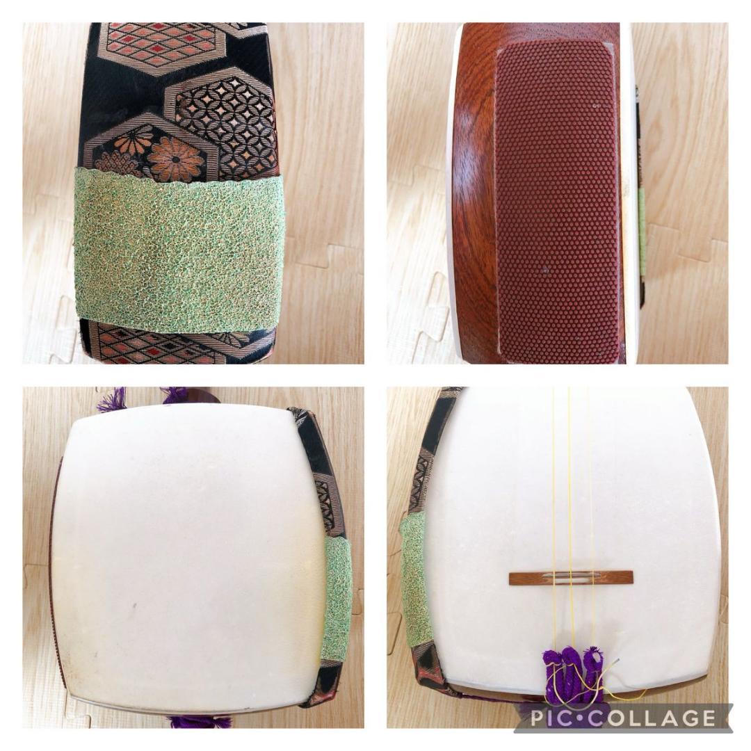 高級綾杉胴　中棹地唄三味線　金細　紅木製　1本溝　天然皮　正寸　東触り　ケース