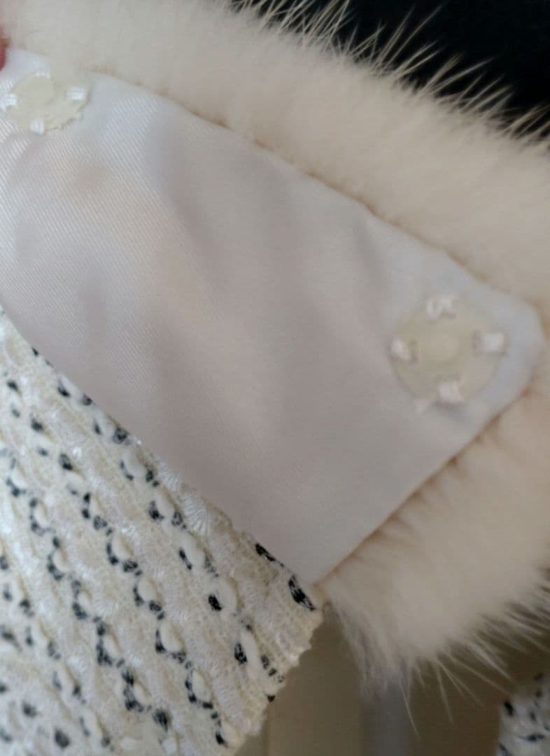 極美品【Rene】ルネ ツイード ジャケット ミンクファー フレアスリーブ 白