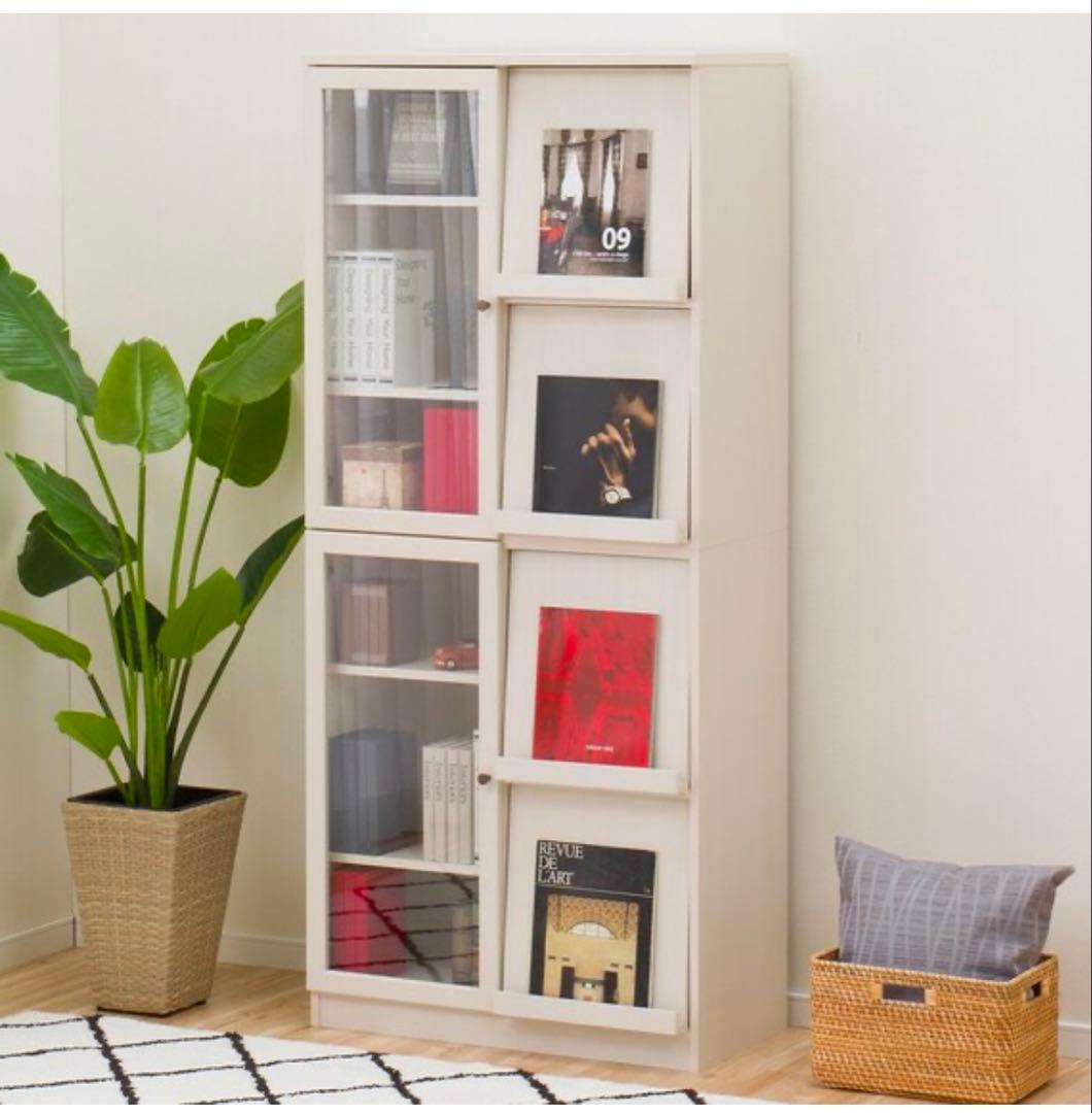 フラップ扉本棚 ビブリオGD80 WW ホワイトウォッシュ　ニトリ