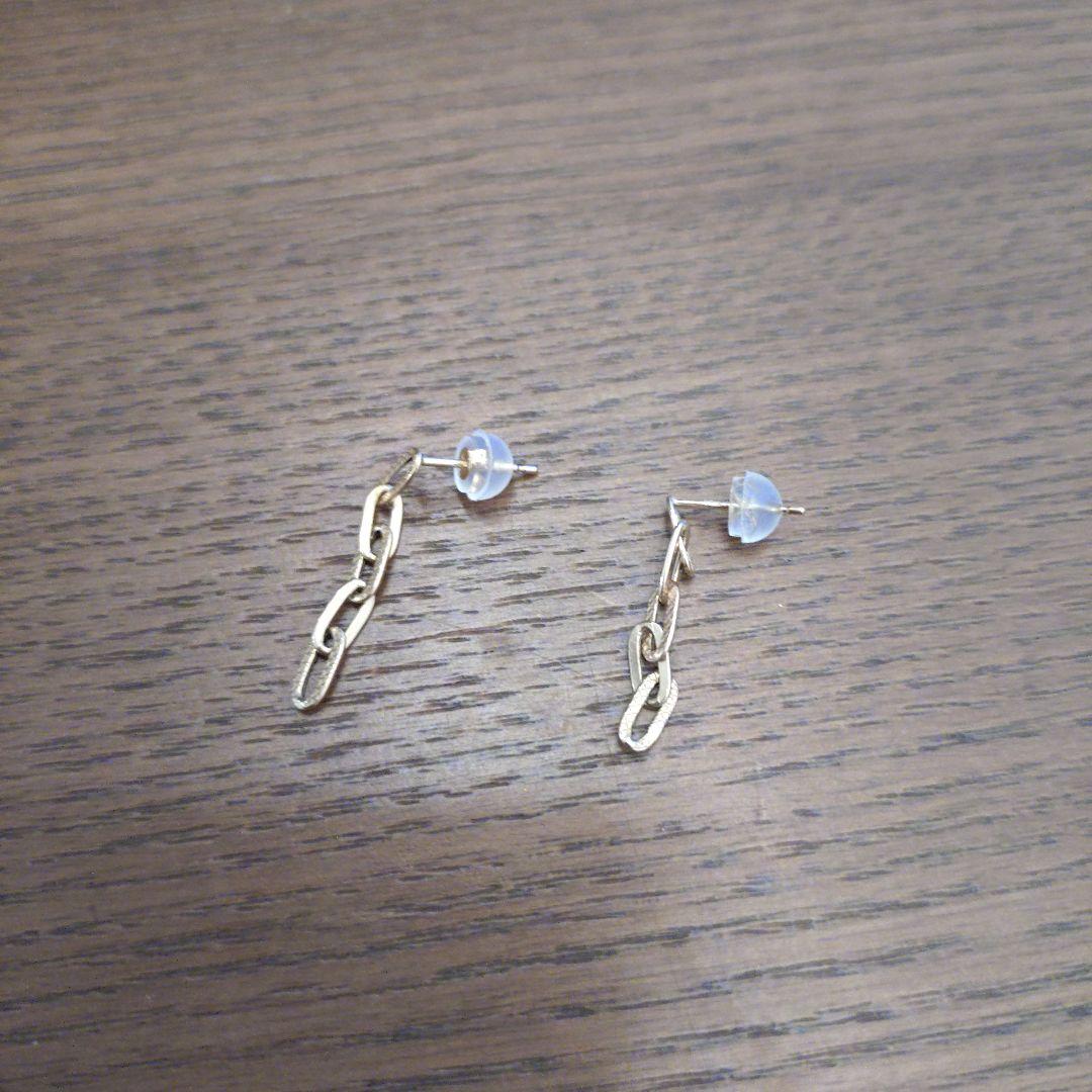 【中古品】lilas プレイドクリップチェーンピアス　K10　ゴールド