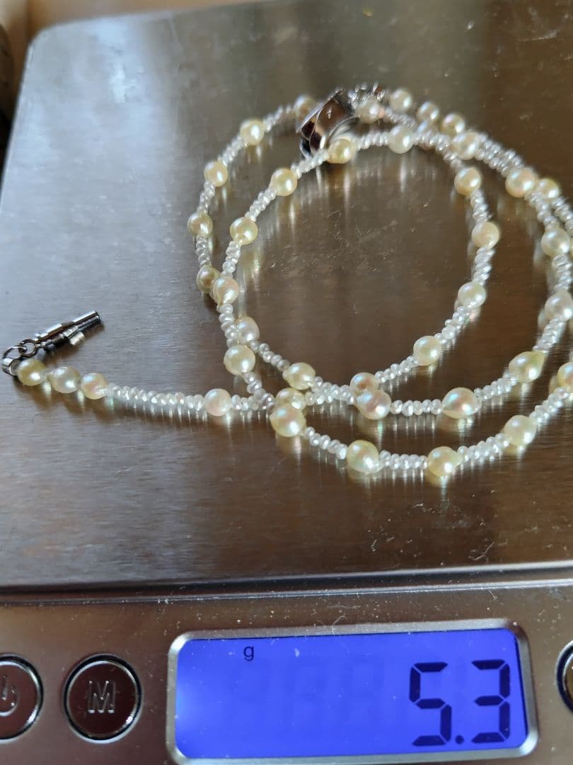 ②【訳あり格安】アコヤ真珠ベビーパール、あこや砂芥子パールの、オメガ風ネックレス