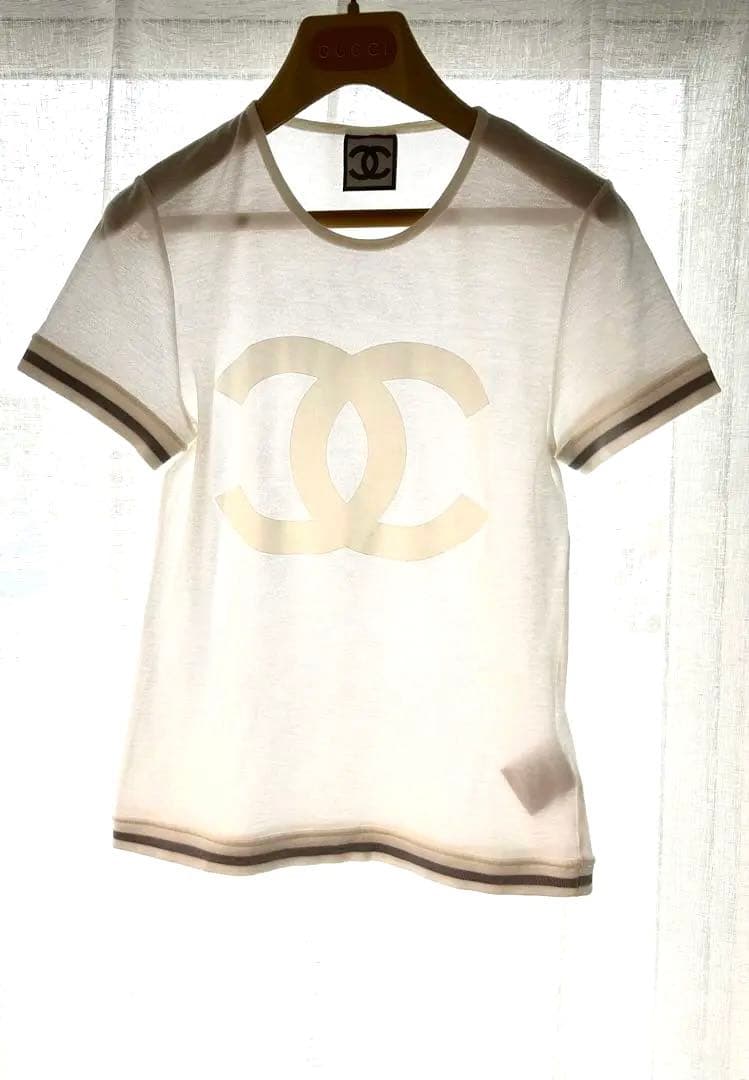 ビッグCCマーク入ライントップス ホワイトTシャツ 【未使用】