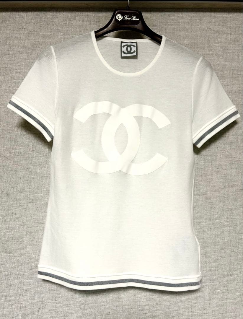 ビッグCCマーク入ライントップス ホワイトTシャツ 【未使用】