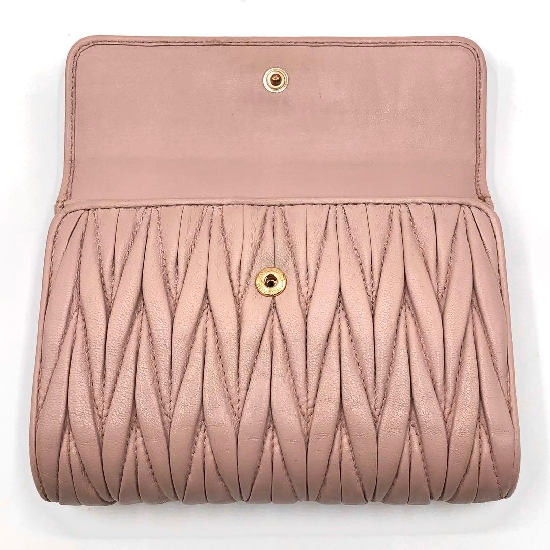 ミュウミュウ マテラッセ 折り財布 クリスタル ビジュー ピンク レザー