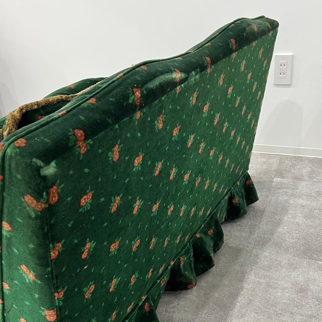 花柄ベルベットソファ 2人掛けソファ 昭和レトロ クッション付き アンティーク