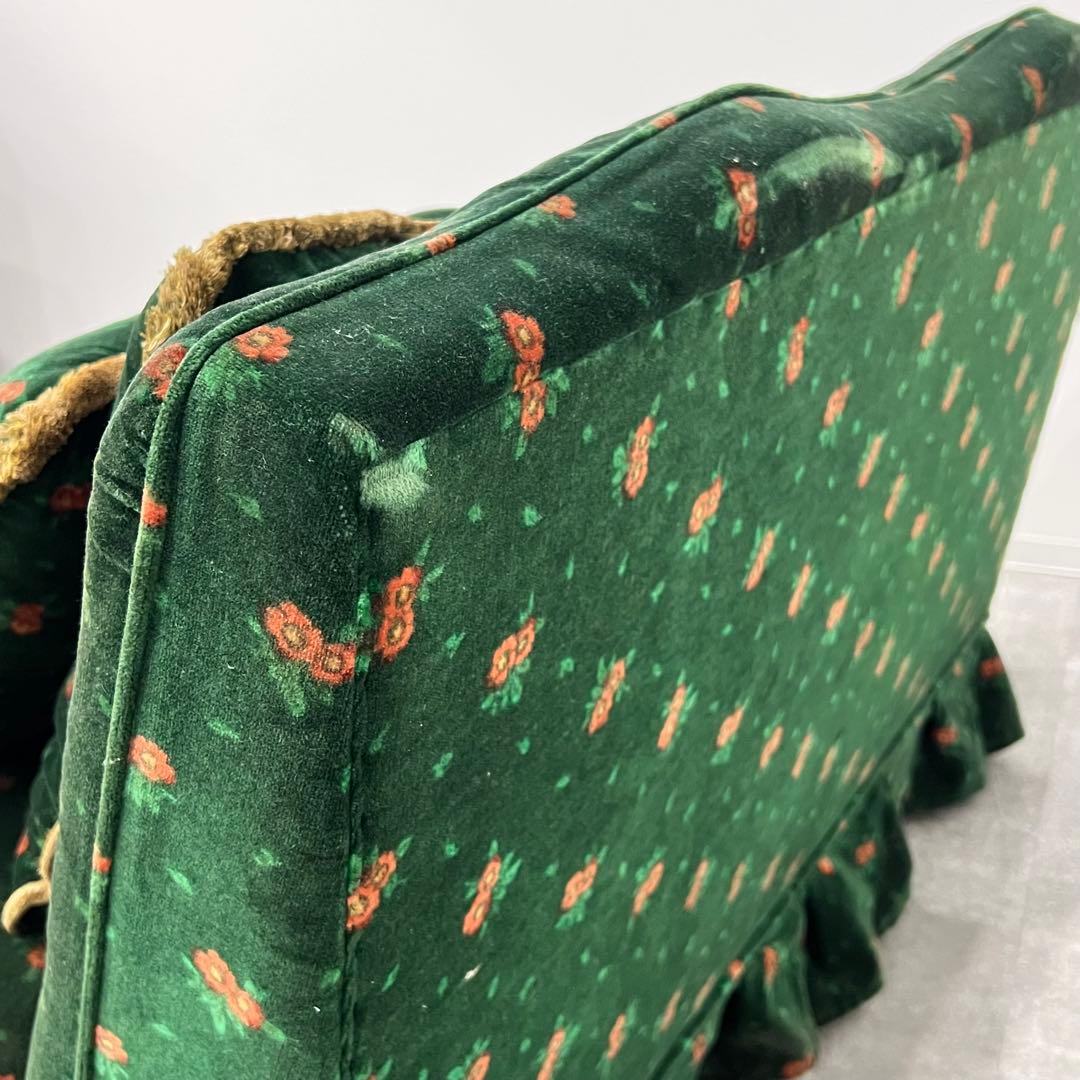 花柄ベルベットソファ 2人掛けソファ 昭和レトロ クッション付き アンティーク