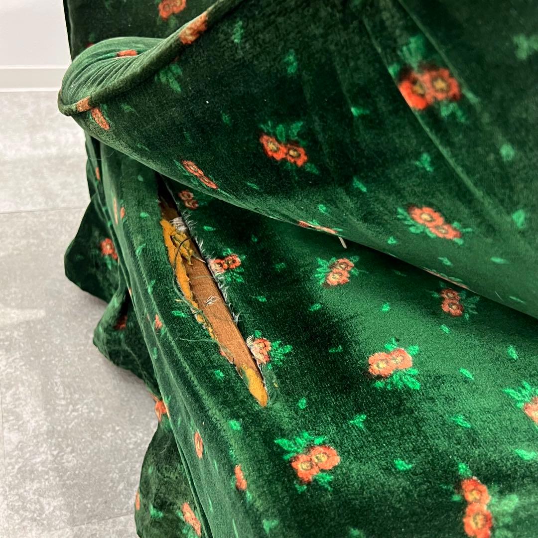 花柄ベルベットソファ 2人掛けソファ 昭和レトロ クッション付き アンティーク