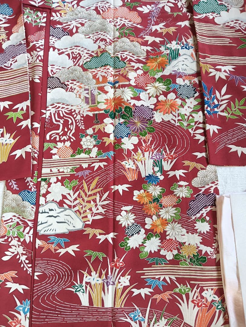 振袖フルセット　手描き総柄友禅　本物志向の方に　古典柄　作家　164/66.5