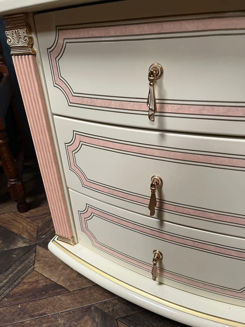 3段 チェスト 白家具 姫系 ロココ調 ピンク インテリア 箪笥 ミニチェスト