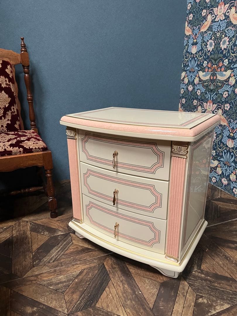 3段 チェスト 白家具 姫系 ロココ調 ピンク インテリア 箪笥 ミニチェスト