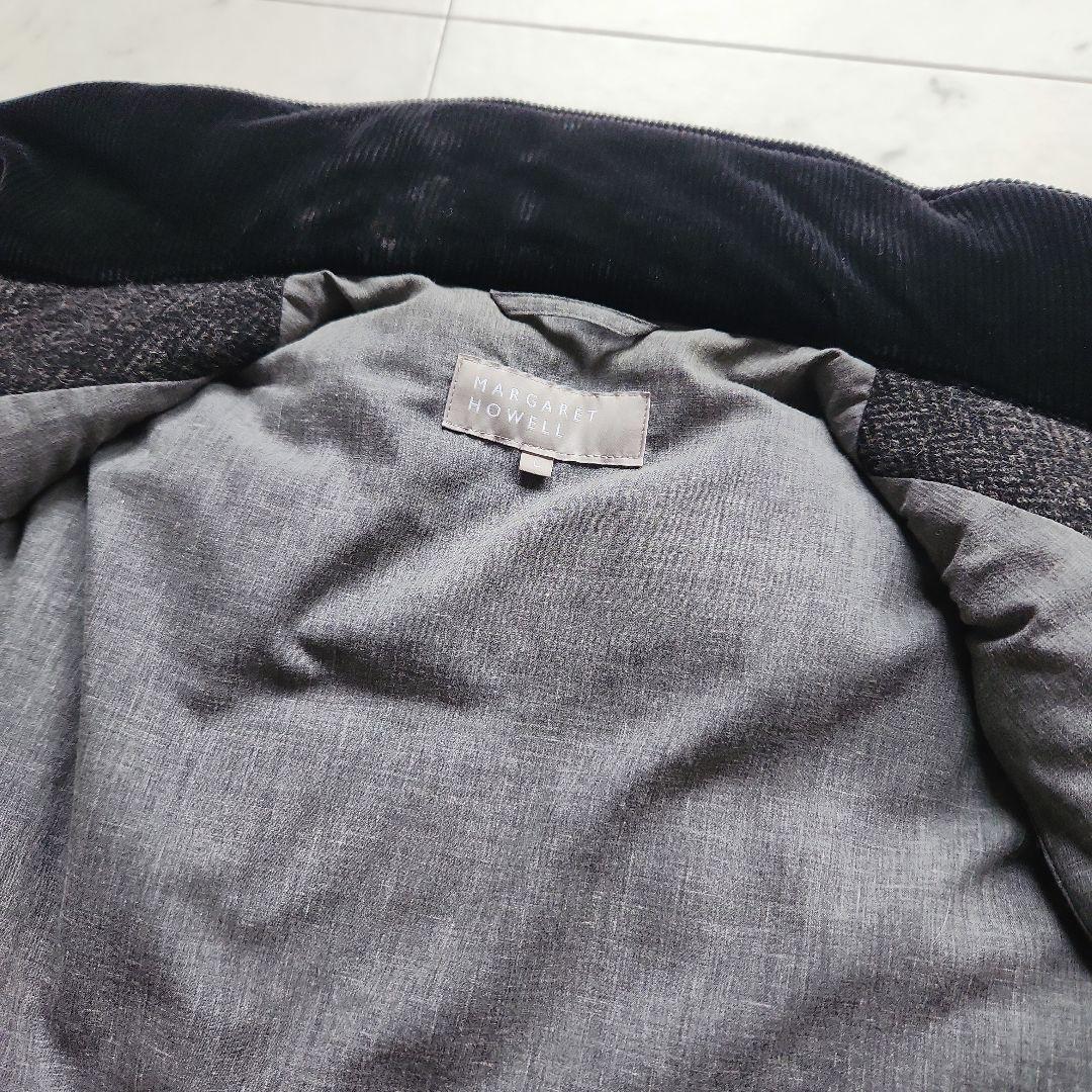 マーガレットハウエル 毛100% ダウンベスト 黒系 ハリスツイード Lサイズ