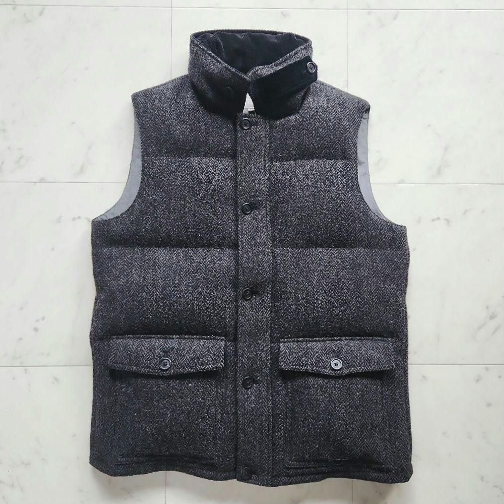 マーガレットハウエル 毛100% ダウンベスト 黒系 ハリスツイード Lサイズ