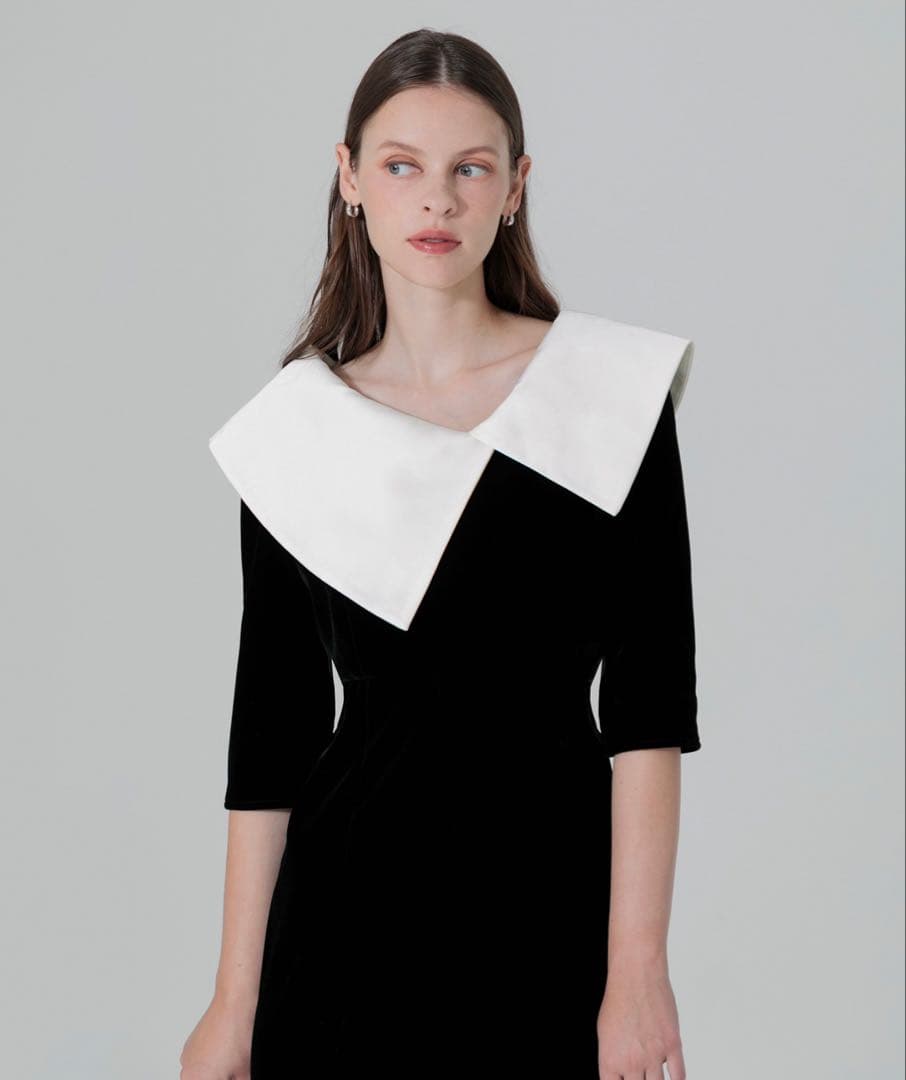 LEJA アシンメトリービックカラーベロアワンピース