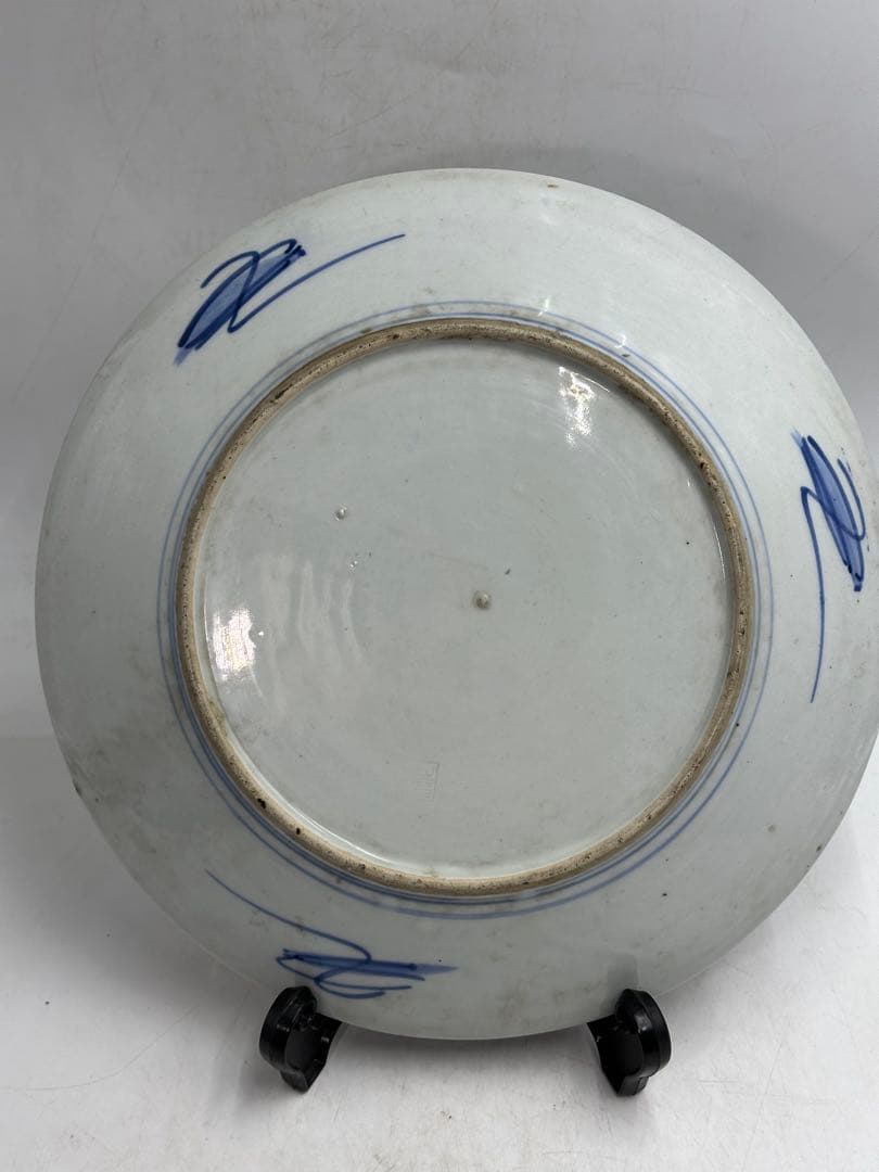 明治頃 古伊万里 有田焼 大皿 染錦牡丹菊花図 山徳窯印 直径30cm飾皿 6枚