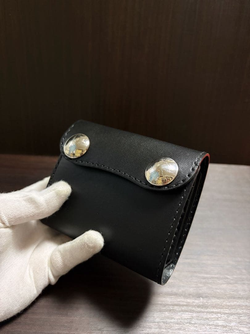 牛ヌメ革　ハンドメイド　折り財布　栃木レザー（サドルレザー）メンズ　ライダース
