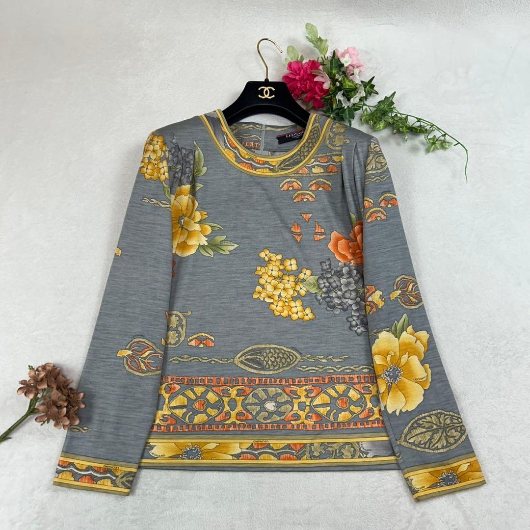 K676 XL レオナール シルク混 カットソー グレー オレンジ レディース