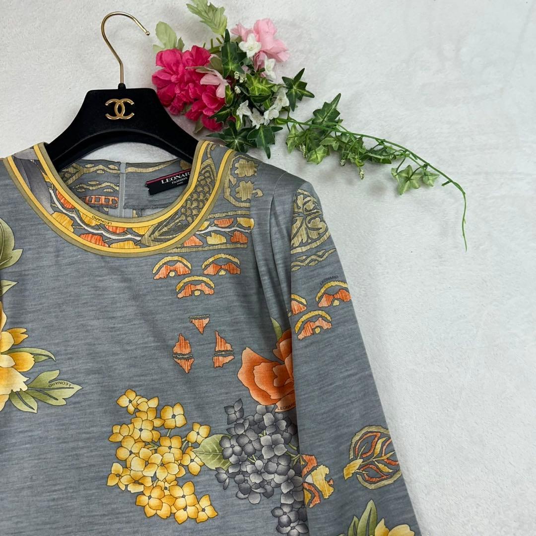 K676 XL レオナール シルク混 カットソー グレー オレンジ レディース