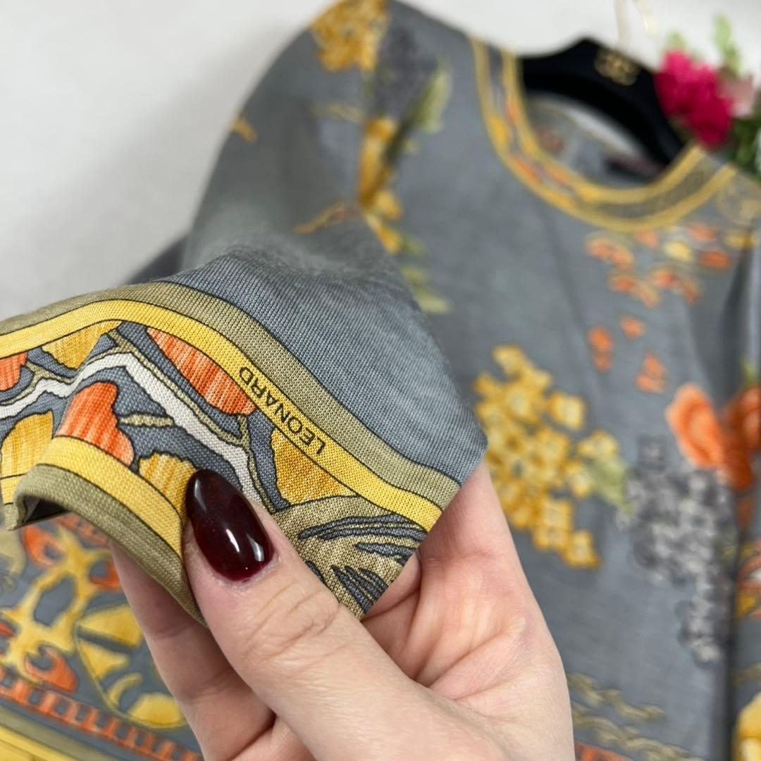 K676 XL レオナール シルク混 カットソー グレー オレンジ レディース