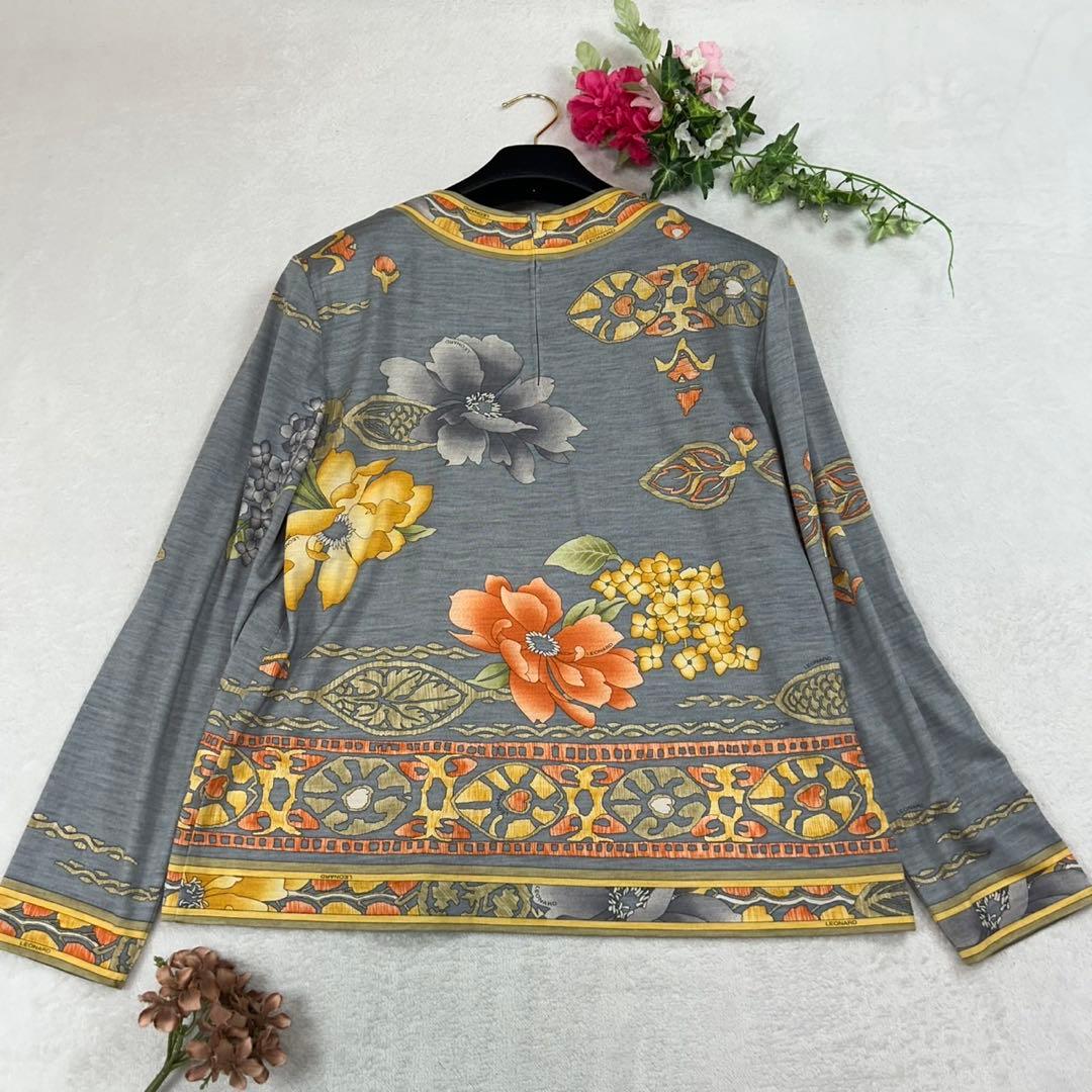 K676 XL レオナール シルク混 カットソー グレー オレンジ レディース