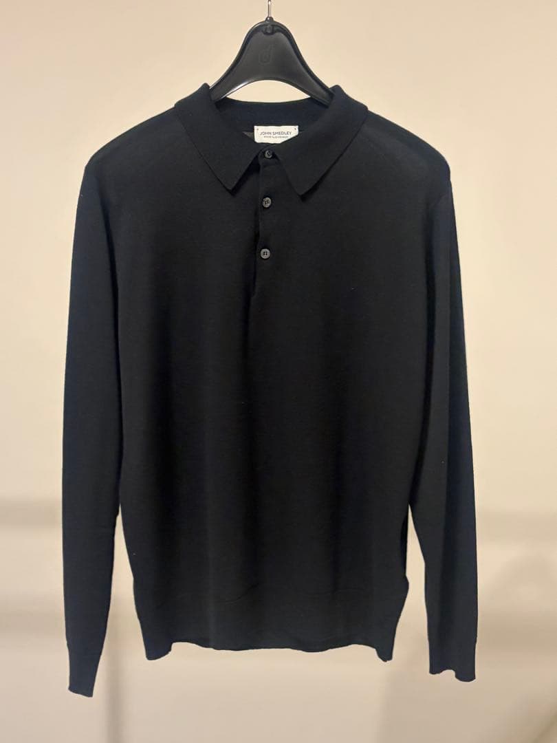 ジョンスメドレー　長袖ニットポロシャツ　黒　ブラック　メンズ　M